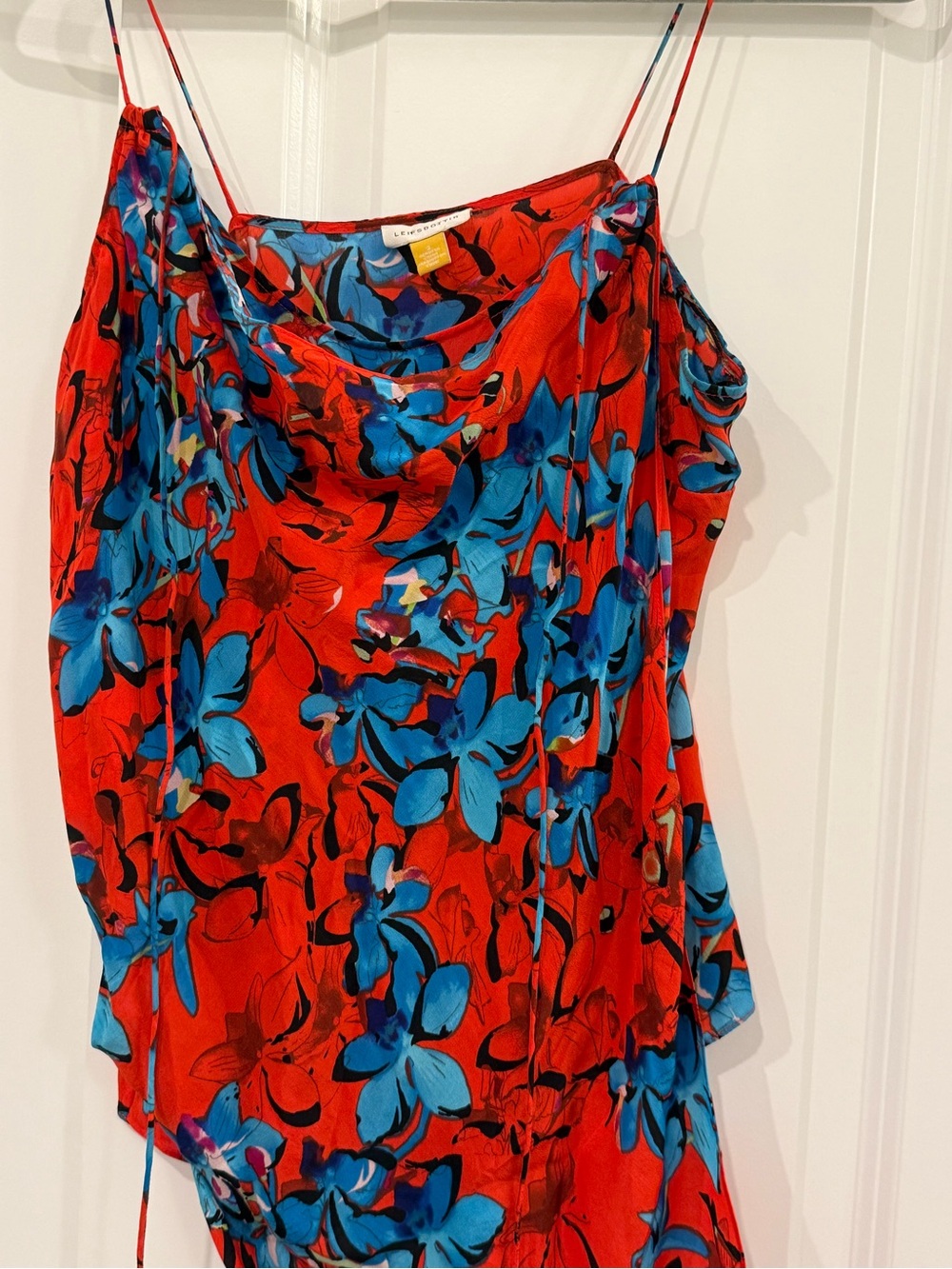 Leifsdottir Silk Camisole Red Floral Cowl Neck with Blue Floral Print